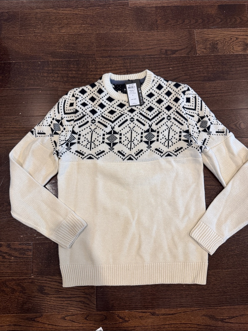 ONLY & SONS Cream Crewneck Sweater with Black Fair Isle Yoke